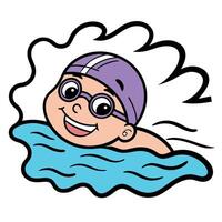 A cartoon swimmer with goggles and a hat vector