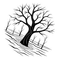 A black and white drawing of a tree with no leaves vector