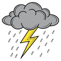 A cartoon cloud with lightning and rain vector