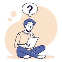 Man sitting on the floor with a question mark above his head, thinking about something vector