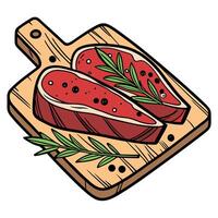 Steak on a cutting board with herbs and spices vector