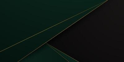 Abstract dark green papercut background. Overlap shapes with gold lines pattern. vector