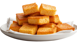 Golden Cornbread Squares Served on Plate with Napkin png