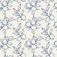 Lemon pattern. Line art hand drawn seamless pattern in Mediterranean La dolce vita for fabric design, packaging, kitchen decor, Italian summer design, wrapping. Whimsical blue sketch background vector