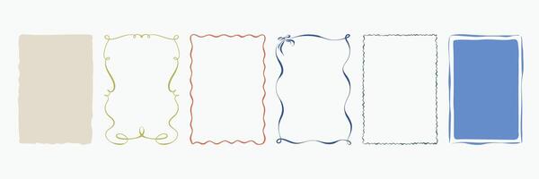 Vintage frames with curved lines and backgrounds in a whimsical hand drawn style. Minimalist la dolce vita Italian style hand drawn border and frame set for poster, card, invitation. vector