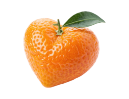 Kumquat fruit heart-shaped with a leaf isolated on a transparent background png