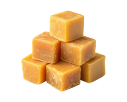 A pile of natural beeswax cubes isolated on a transparent background png