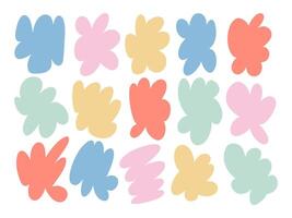 Freeform Abstract Pastel Shape. A colorful collection of fifteen freeform abstract shapes in soft pastel tones including organic blobs curves and flowing silhouettes. Perfect for modern collages vector