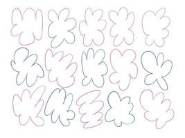 Freeform Abstract Outline Shape. A creative collection of fifteen freeform outline shapes in pink and blue featuring rounded curves playful silhouettes and contours. Perfect for modern compositions vector