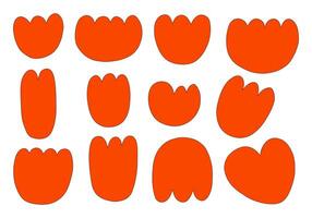 Abstract Orange Floral Petal Shape. A bold collection of twelve abstract orange petal shapes featuring tulip styles rounded blobs lobed silhouettes and heart inspired forms. Perfect for floral layouts vector