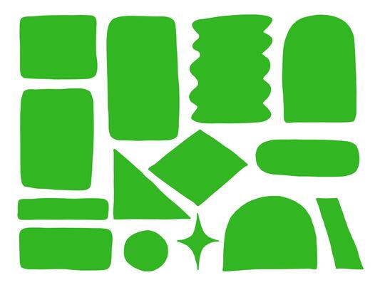 Freeform Abstract Green Shape Collection. A vibrant collection of fourteen freeform green abstract shapes including blocks curves zigzags domes and unique silhouettes. Perfect for geometric visual