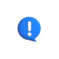 3d rendering of a Blue speech bubble with White exclamation mark for warning, important ,Or alert png