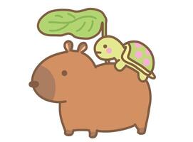 Little turtle riding on the back of a capybara vector