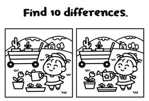 Find 10 differences game coloring pages style. vector