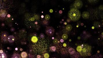 Loop fireworks particles flow up animation on black abstract background video
