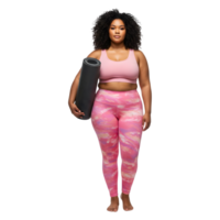 Confident Plus Size Woman Ready for Yoga in Pink Tie Dye Leggings png