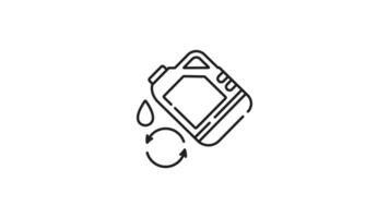 Oil change line animation. Black and white line drawing of bootle and oil drop icon. Animated outline icon video