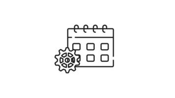 Scheduled service line animation. Calendar with a gear for scheduling service. Animated outline icon video