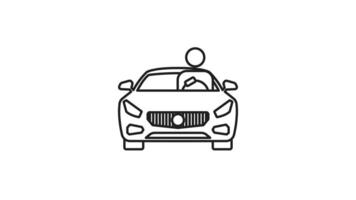 Driver line animation. Driver captivated by black and white car drawing. Suitable for automotive website, brochure, or poster design targeting car enthusiasts. Animated outline icon video