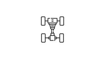 Drivetrain line animation. Simple line drawing of a cars rear axle, perfect for automotive infographics, technical manuals, or engineering presentations. Animated outline icon video