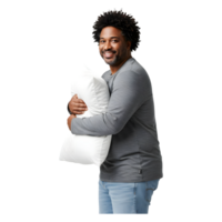 A Happy Man Embraces the Comfort of a Soft, Fluffy Pillow png