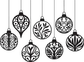 Set of Hanging Christmas Ornaments with Intricate Silhouette Designs vector