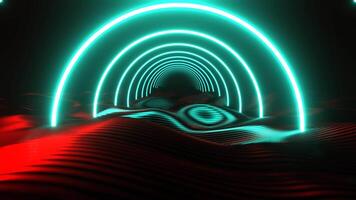 Turquoise and Red Futuristic Area with Round Neon Arches Background VJ Loop in 4K video