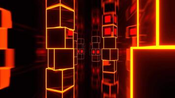 Orange and Red Futuristic Strobe Corridor with Abstract Cube Columns Background VJ Loop in 4K video