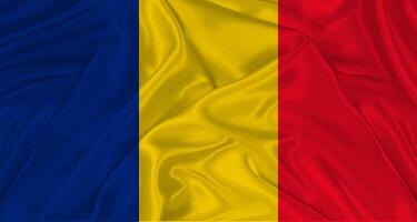 Romanian flag with fabric texture, Realistic flag of Romania waving photo