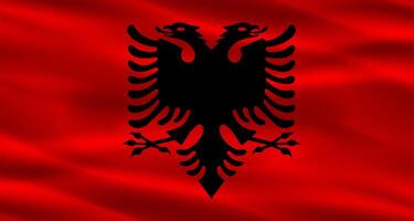 Albania flag with fabric texture. Realistic flag of Albania waving photo