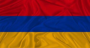 Flag of Armenia with cloth texture. Close up of Armenia flag waving photo