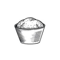Deep bowl with yeast dough, hand drawn in . illustration. Suitable for printing on fabric, paper, for product packaging design and bakery design vector