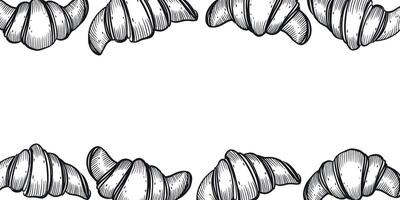 Rectangular frame of hand drawn croissants in . illustration. Suitable for printing on bakeries, for interior design, food packaging vector