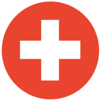 Swiss flag isolated in round shape. Swiss circle flag. White cross in red circle. png