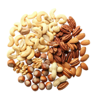 Top view of a pile of nuts on transparent png