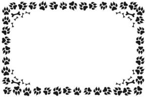 Cute pet frames with animal paw prints and bone patterns. Cat or dog paws border vector