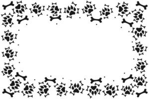 Cute pet frame with animal paw prints and bone patterns. Cat or dog paws border vector