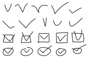 Doodle checkmark circles and strokes. Doodles sketch tick mark and confirmation icons vector