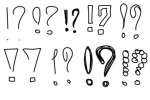 Handdrawn doodle question and exclamation marks. Punctuationdoodles query and surprise vector