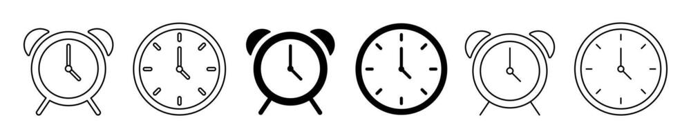 Clock icon set. Time icon . Wall and desk analog clock symbol. Editable line width. illustration vector