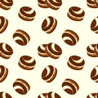 Pattern with Cookies on creme background, chocolate cookies with cream filling. For packaging design. vector