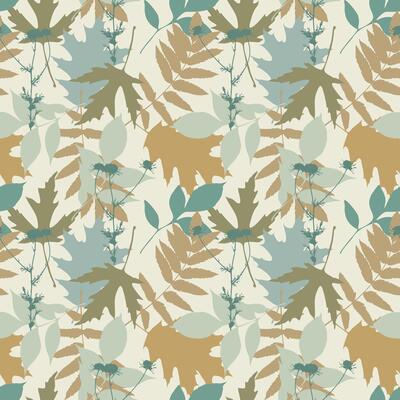 Autumn Vibe. Pastel colors pattern with leaves silhouettes.