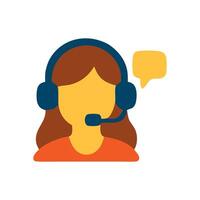Illustration of a person with headset with speech bubble on a white background flat design illustration vector