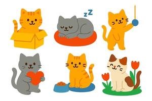 Cats in charming poses and scenes illustration design element vector