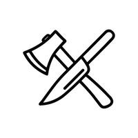 Crossed axe and knife camping tools illustration design element vector