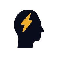 Brainstorm head silhouette with lightning bolt illustration design element vector