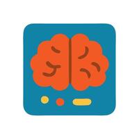 Cartoon a brain on blue backdrop with yellow and orange dots and dash underneath flat design illustration vector