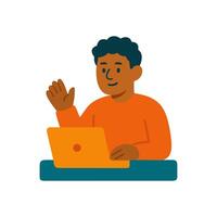 Cheerful man videocalling with laptop illustration design element vector