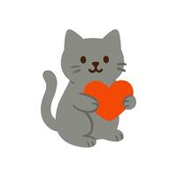 Grey cat lovingly holds heart illustration design element vector