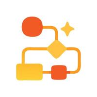 Flowchart illustration red circle leads to yellow diamond connected to yellow rectangle and red square A yellow star is near the diamond flat design illustration vector